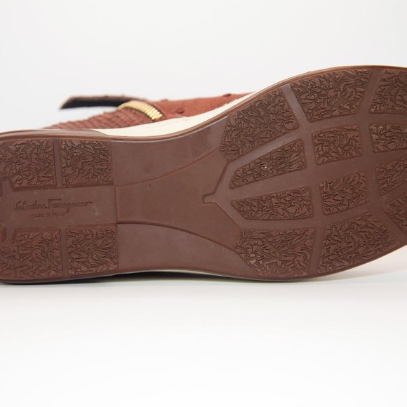 SALVATORE FERRAGAMO Size 9 Burgundy Leather Nayon Gancio High Top Sneakers - Picture 8 of 15